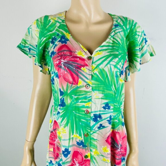 Jams World Button Down Tie Back Women's Size M Midi Dress Leaf & Floral Print - Picture 4 of 11